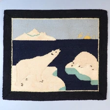 Antique Grenfell Polar Bear Sunset Burlap Back Hooked Rug Mat