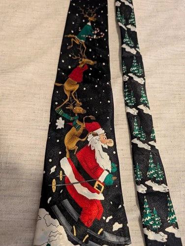 Hallmark Men’s Satin Polyester Tie Santa Christmas Novelty Black One Size - product listing photo