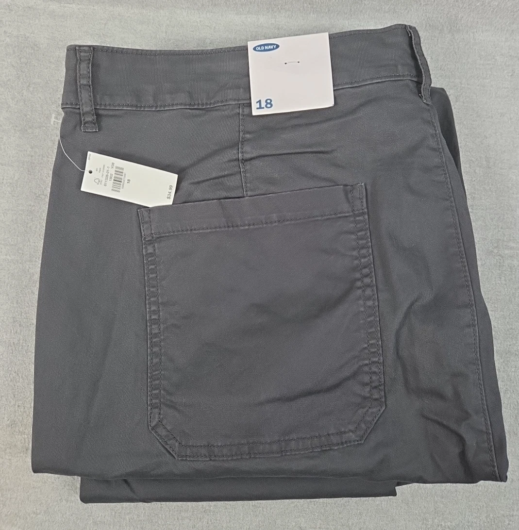 OLD NAVY Crop Capri Chino Pants Womens 18 Charcoal Gray Comfort Stretch NEW