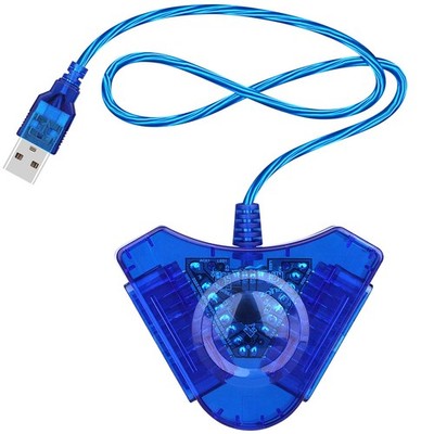 OSTENT Dual USB Adapter Converter Cable Cord for Sony PlayStation 1/2 PS Blue