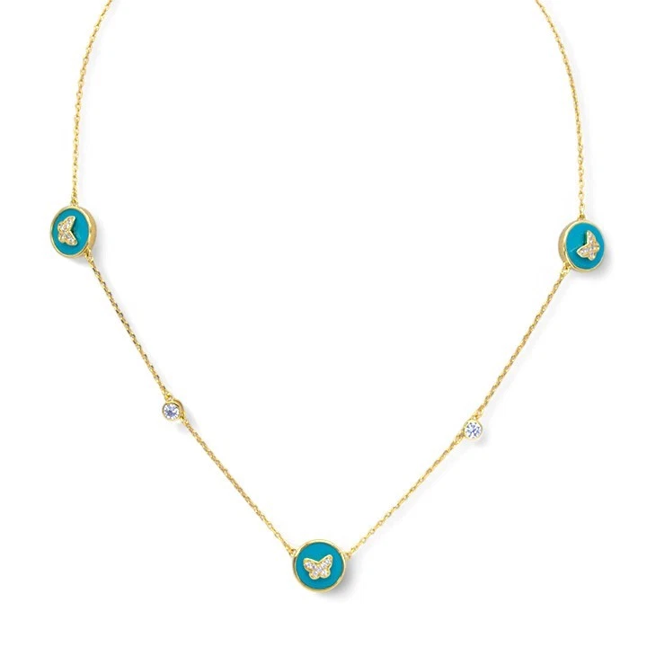 Juego de aretes collar turquesa mariposa chapados en oro y circonita cúbica Foto 4 de 4