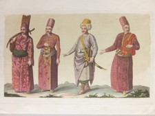 Incisione Antica Metà '800 Dignitari Orientali Costumi Turchia Abiti cerimoniali