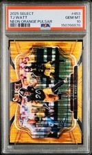 TJ WATT 2025 Select Field Level Neon Orange Pulsar Prizm /7 Steelers #453 PSA 10