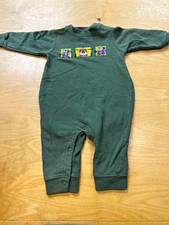 Vintage 1990s Carter's 6-9M Green Fleece Cotton Bear Graphic Romper