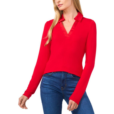 CeCe Womens Red Collar Rayon Pullover Top S BHFO 4546