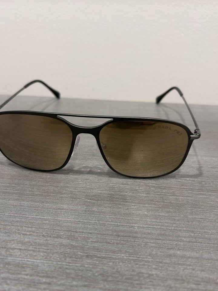 RARO PRADA Ligero Marco de Metal Dorado Espejo Gafas de Sol Polarizadas Estuche PLC 53T Foto 2 de 4