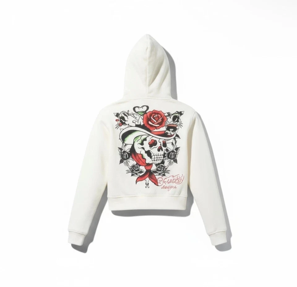 Sudadera con capucha recortada con cremallera Ed Hardy Ivory Horse Foto 2 de 4