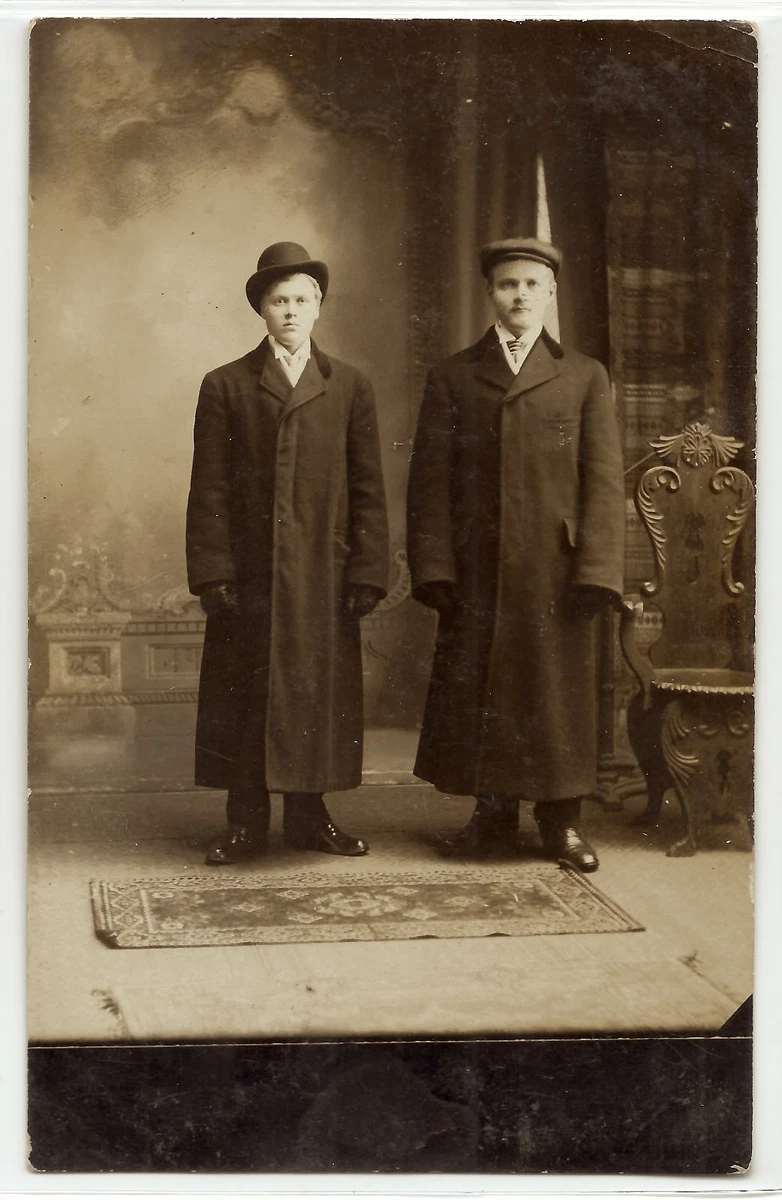 Two men in long dark overcoats c. 1910 real photo postcard RPPC fashion old eBay
