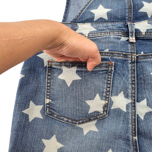 Cat & Jack Girls Short Romper/Overall Blue Denim Stars Print Size XL ( 14/16 ) - Picture 12 of 15