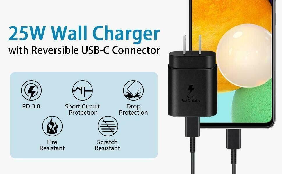 25W Type C USB-C Cable Super Fast Wall PD Charger For Samsung Galaxy S20 S21 S22 - Picture 3 of 12