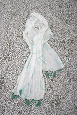 ✪ NEUw. Großes besticktes Tuch Ethno Troddel weiß grün Ibiza Hippie Bali Goa