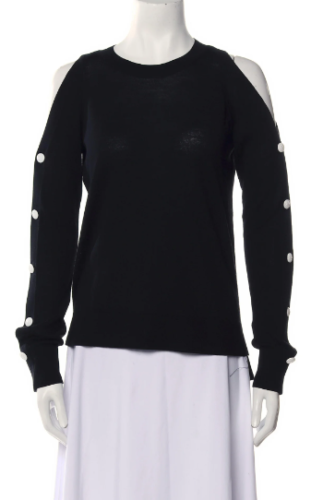 Veronica Beard Black Long Sleeve 100% Merino Wool Sweater w/ Button Sleeve, Sz S