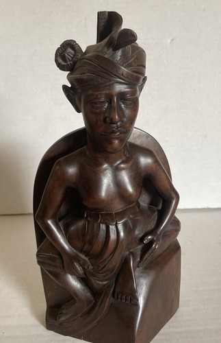 Wood Sculpture Bookends Set Balinese Prince & Princess Couple Carved - Picture 6 of 9