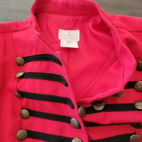 Vintage Red Military Style Dress Moda Intel Wool Blend Gold Buttons 1990s Sz 16 - Picture 11 of 16