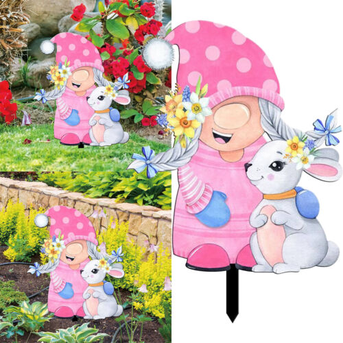 Easter Garden Decorations Easter Egg Gnome Rabbit Ground Insert Decoration - Foto 1 di 8