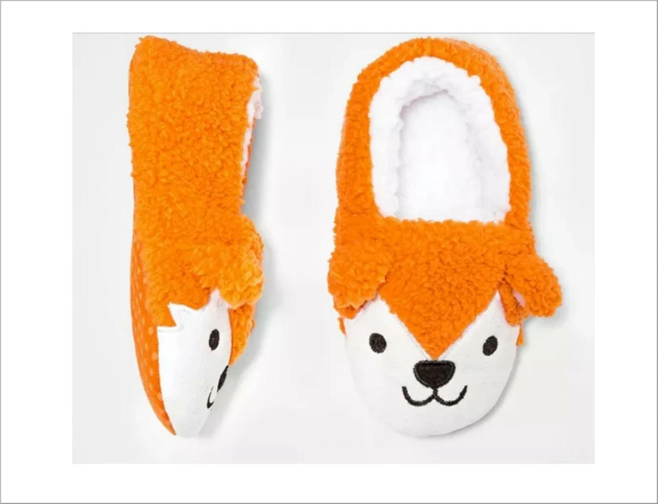 Happy Fox Kids Slippers Cat & Jack Boys / Girls Slip on Soft Fur House Shoes NEW - Image 3 of 4