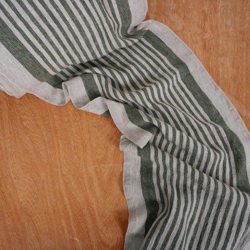100% linen fabric 340gsm French grey green stripes grain sack vintage linen flax - Picture 2 of 18