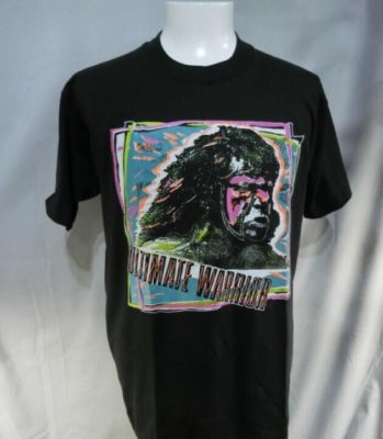 Vintage 1990 WWF Ultimate Warrior T-shirt Wrestling Black SIZE L