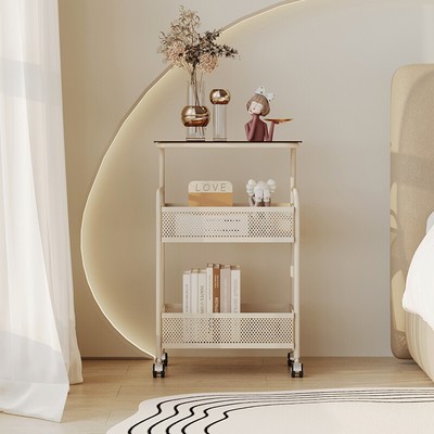 Mobile living room Internet celebrity mini storage cart glass sofa side cabinet