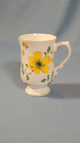 Royal Victoria England Tea Mug / Cup Fine Bone China Yellow Flowers - Vintage