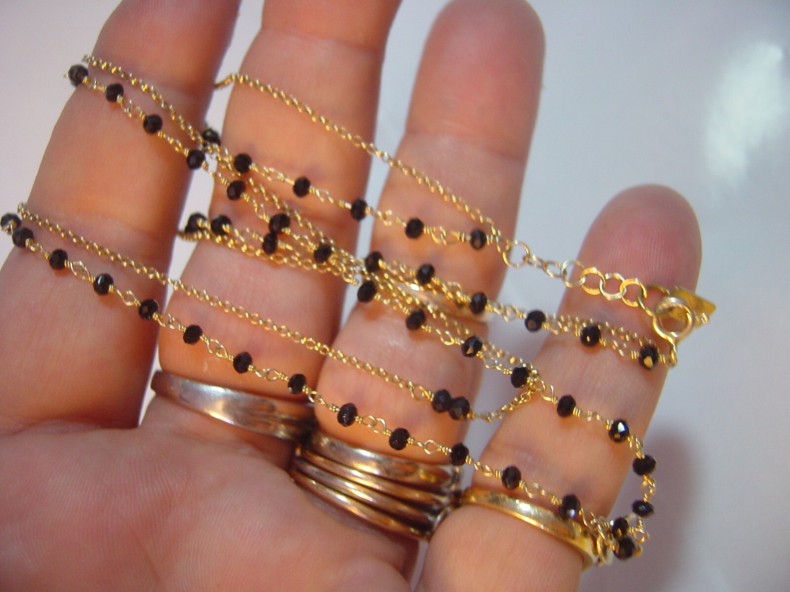 Superb Solid Silver & GP Necklace-14.5"Real Black… - image 8