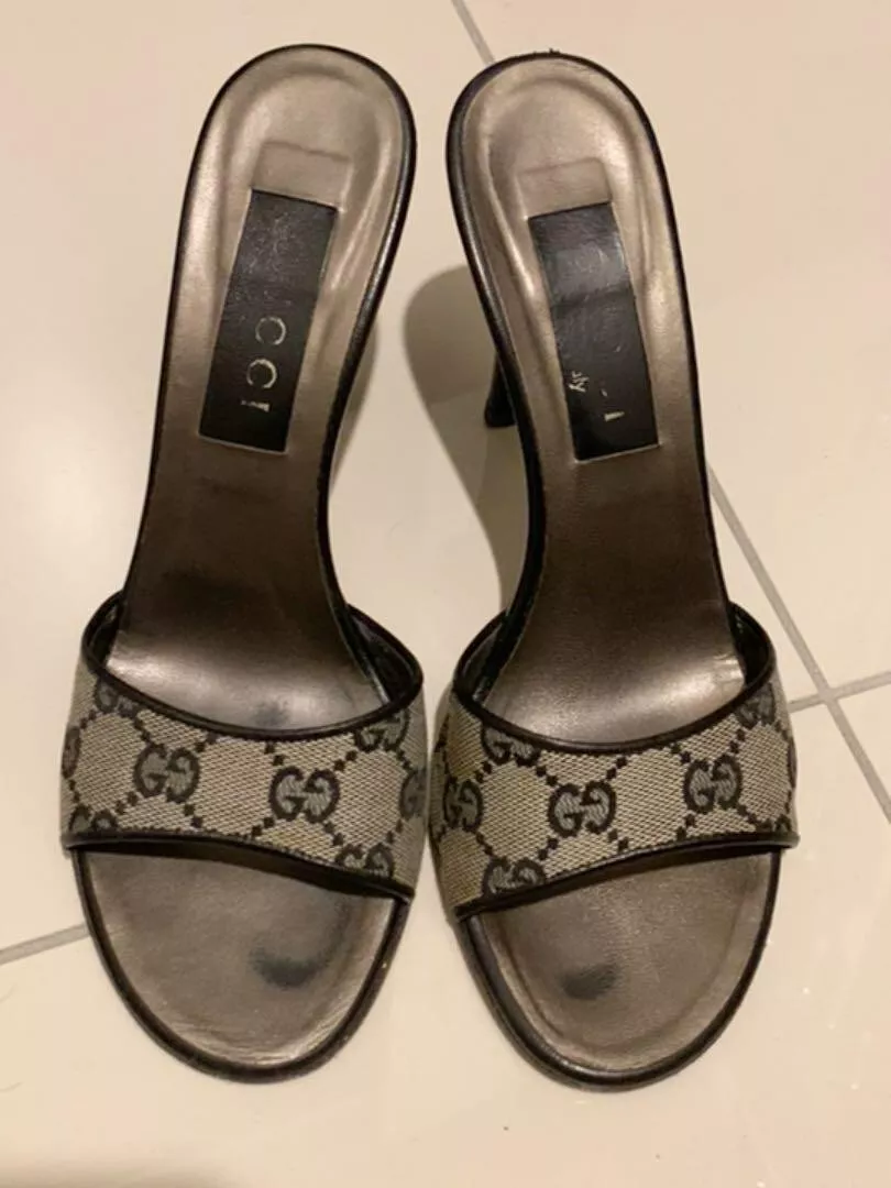 Sandales à talons gucci gg logo mules escarpins chaussures femmes taille EU 36 1/2 authentique OCCASION