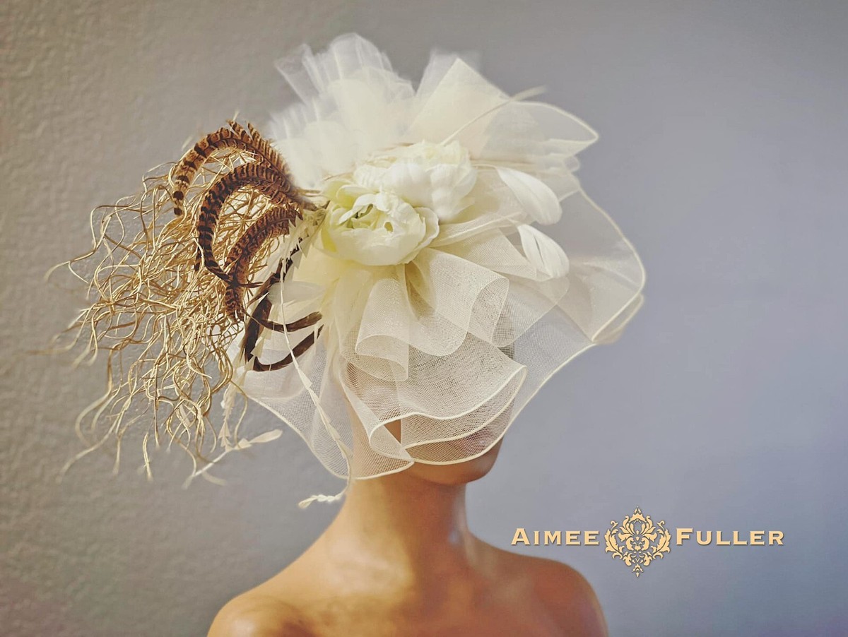 Bridal Kentucky Derby Fascinator Cream White Gold Branch  display picture 1