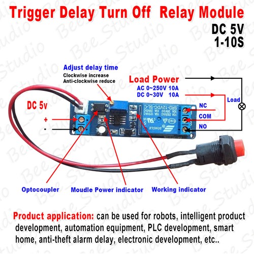DC 5V/12V Timing Timer Delay Turn OFF Switch Time Relay Module 1~10s Adjustable - Picture 4 of 5