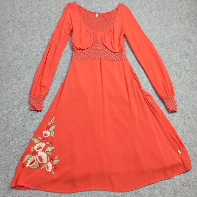 Blutsgeschwister Womens Dress XS - 34 Orange Embroidered Floral Knee Length Zip