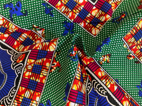 African Print 100% Cotton Sewing Fabric 1.2 yds 44" Green Blue Red Plaid Checks - Picture 3 of 4