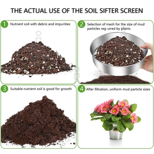 5 in1 Gartensieb aus Edelstahl Kompostsieb Erdsieb 30 cm mit 5 austauschbare Set - Bild 4 von 14