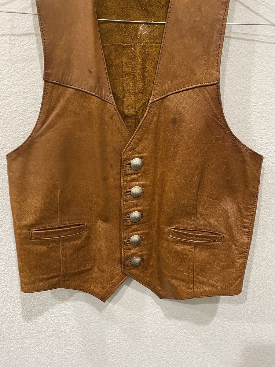 Leather Vest Handmade Fits S (36) Brown VTG Buffalo Nickel Buttons