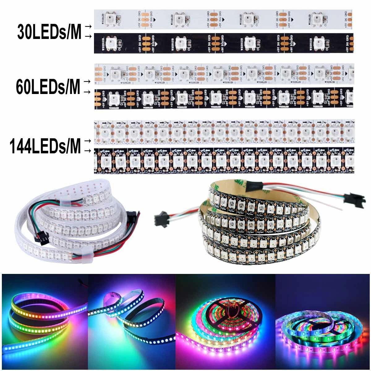 WS2812B LED Strip 5050 RGB 30 60 144LEDs M ws2812 IC Individual Addressable DC5V
