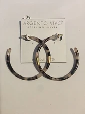 Argento Vivo Hoops 14K Gold Plated Sterling Silver Faux Tortoise Shell White NEW
