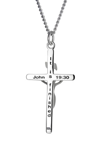 Men's Stainless Crucifix Cross Necklace - John 19:30 - Picture 3 of 5