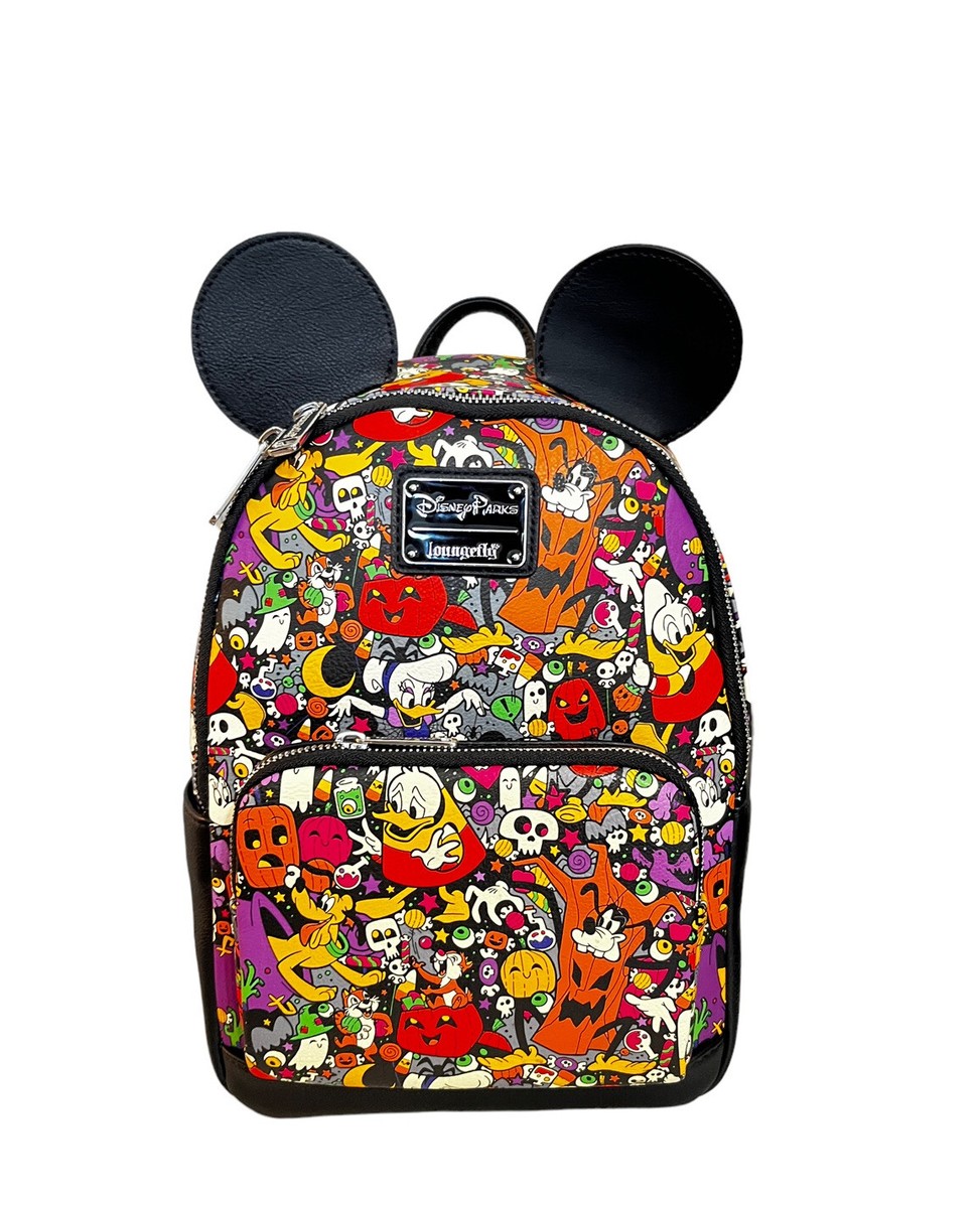 Loungefly Disney Parks Halloween Mickey Ears Mini Backpack Spooky Print NWT Loungefly Disney Mickey & Minnie Halloween Ears Glow-in-the  main image 4