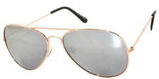 AVIATOR STYLE GOLD METAL FRAME SUNGLASSES SILVER MIRROR REFLECTIVE LENS UV400