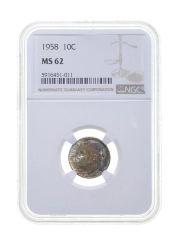 MS62 1958 Roosevelt Dime - Graded NGC Toned *4414