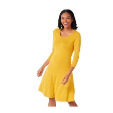 Attitudes by Renee Scoopneck Flounce Sweater Dress in Mustard Yellow Size XS