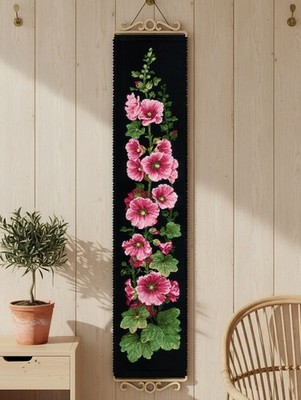 RIOLIS Counted Cross Stitch Kit with Wooden Hangers 1612 Mallow- Pink Flowers