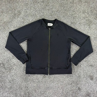 Pact Organic Cotton Full Zip Bomber Jacket Black Raglan Sleeve Women Medium READ