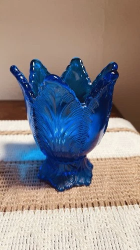 Vintage Fenton Art Glass Cobalt Blue Tulip Reversible Votive Candle Holder