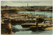 Vintage French Postcard - Cherbourg Naval Arsenal - Submarine Station