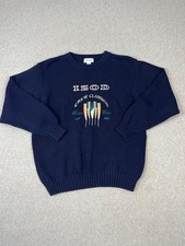 Vintage Izod Crew Classic Water Wear Sweater Mens L Navy 90s Embroidered