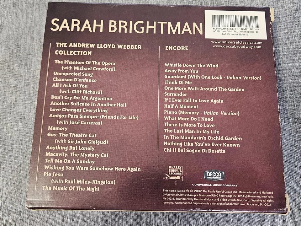 Sarah Brightman 2 CD Set Andrew Lloyd Webber Collection & Encore 2002 Decca Foto 4 de 4