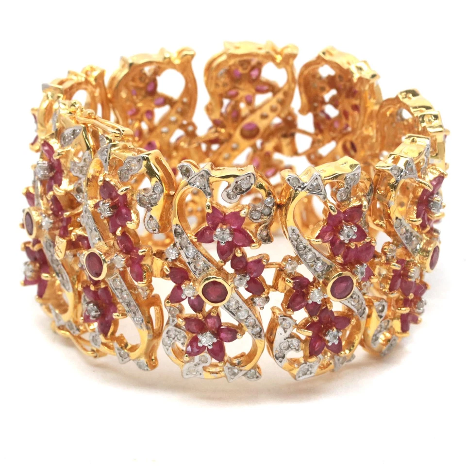 925 Sterling Silver 4 mm. Red Ruby & White Zircon Statement Bracelet 6.5 In. - Image 2 of 4