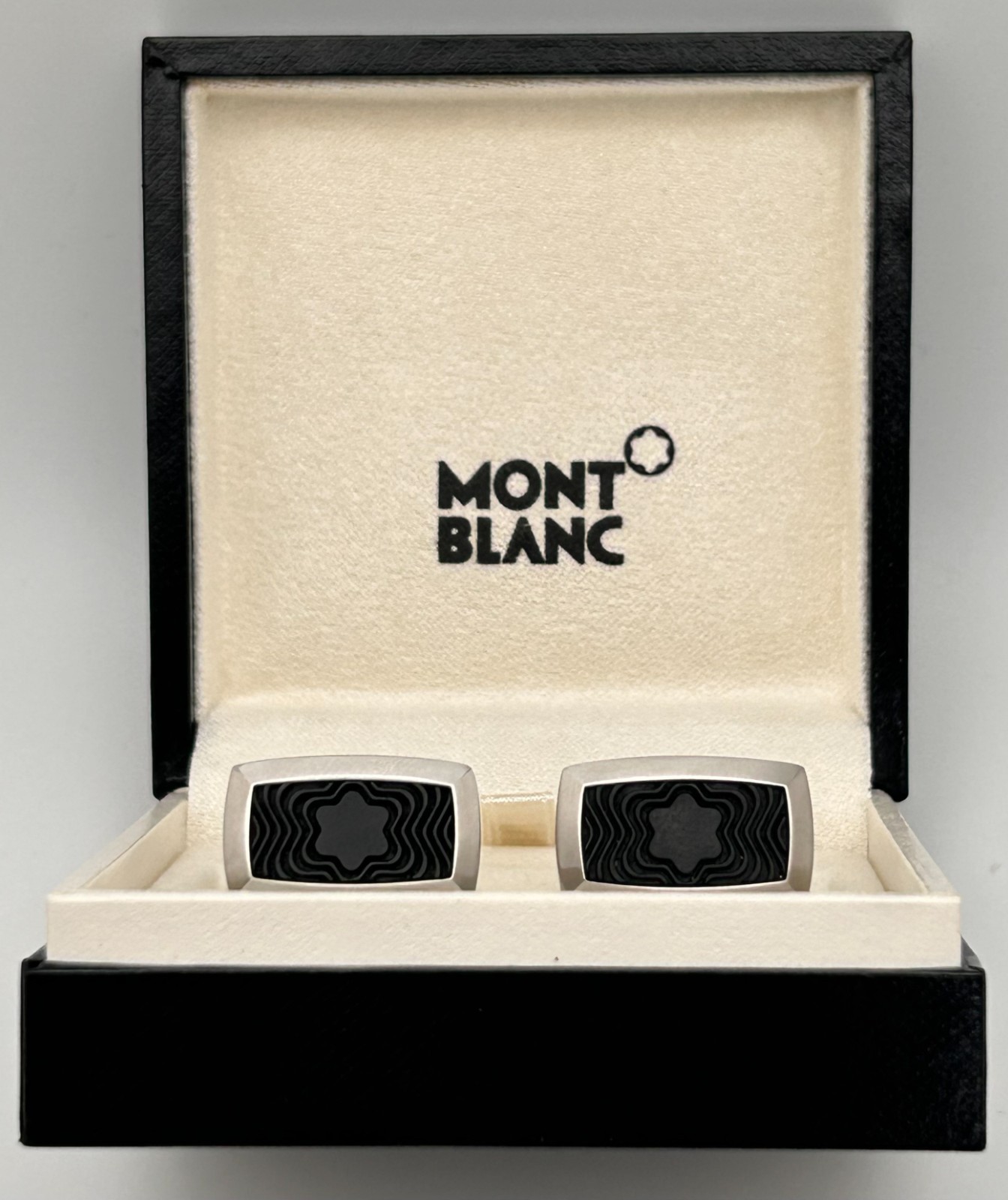 Montblanc Cufflinks Rectangular Rubber Inlay Star… - image 1