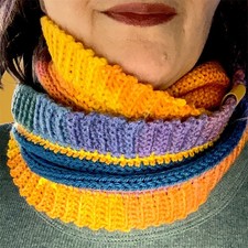Rainbow Coloured Soft & Warm Snug knit & Crochet Infinity Cowl - Hand Crafted