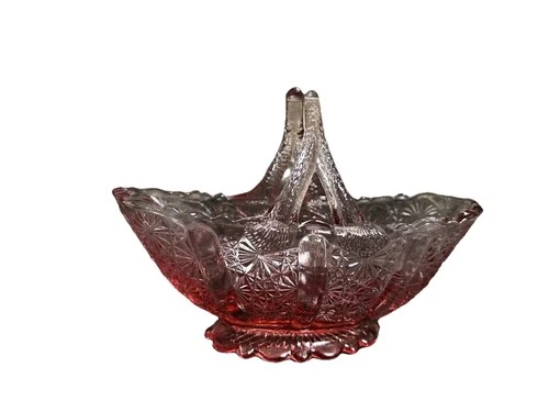 Vtg Fenton Daisy and Button Split Twig Handle Ruffled Basket Dusty Rose Pink