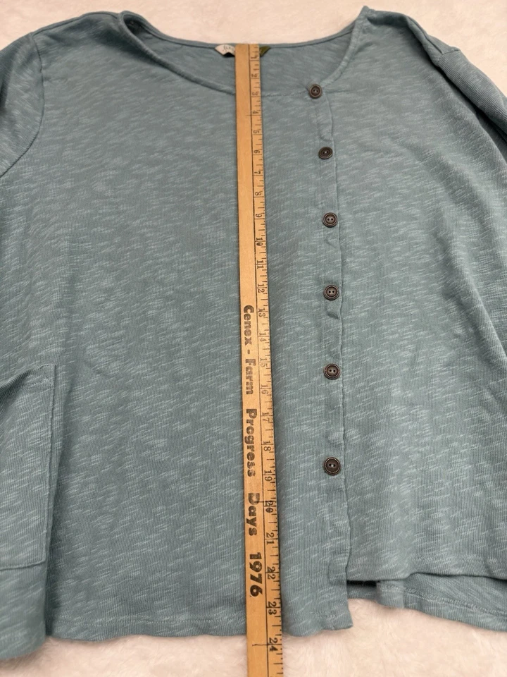 Camisa CHALET ET CECI Imitación Botón Frontal Manga 3/4 Mezcla Algodón Espuma de Mar Verde 2X Foto 4 de 4